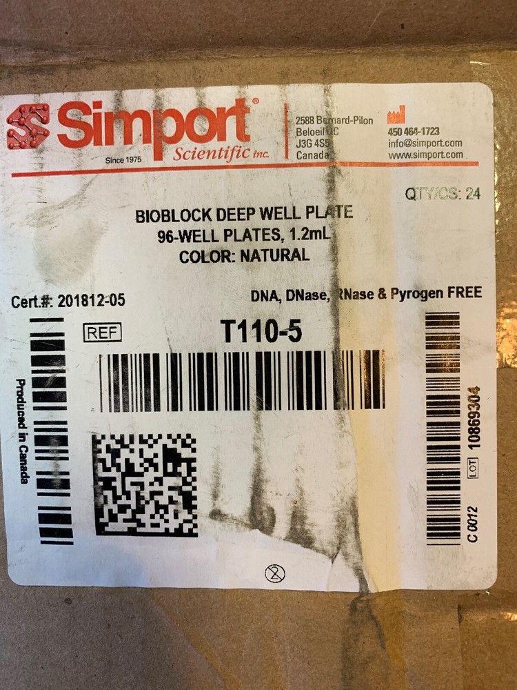 SIMPORT SCIENTIFIC T110-5 BIOBLOCK DEEP WELL PLATE CASE OF 24 Brand New
