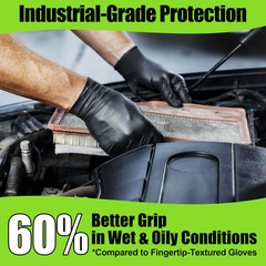 10 Mil Heavy Duty Black Nitrile Mechanic Gloves, 50 Count XL | Diamond Grip, Lat