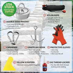 Double Sided Fishing Magnet Kit 2625 Lbs with Rope and Carry Case 4.57 Inch