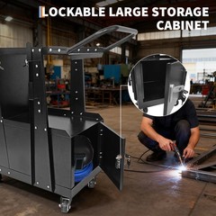 Heavy Duty Welding Cart with Lockable Cabinet, 360° Wheels for MIG/TIG/Plasma