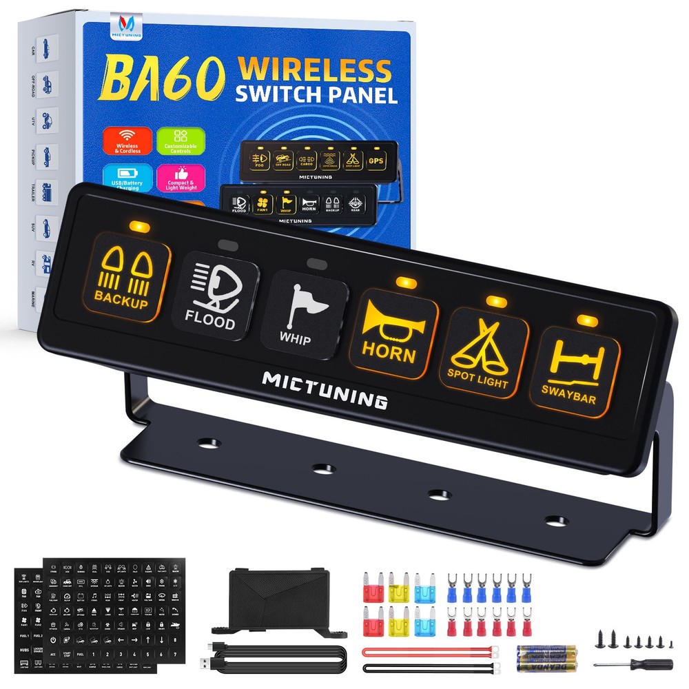 Wireless 164FT 6 Gang Switch Panel LED Light ON-Off Control Relay System 12/24V