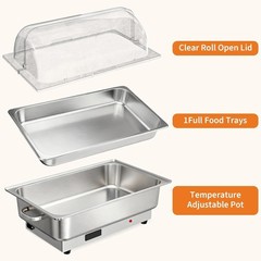  9QT Roll Top Chafing Dish Buffet Set Stainless Steel Chafer Food Warmer 400W