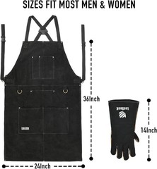 Durable Leather Welding Apron, Adult Unisex, Spark & Flame Resistant, 6 Pockets