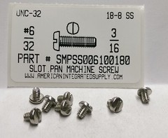 #6-32×3/16 Pan Head Slotted Machine Screws Stainless Steel (300)