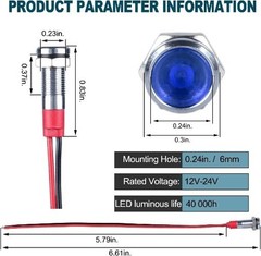 Blue LED Indicator Light Waterproof Wide Flat Head Indicator Light 12V 24V DC