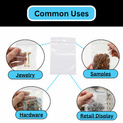 1000 Clear Reclosable Plastic Poly Zipper Bags with Hang Hole 3″ x 4″ 2 Mil
