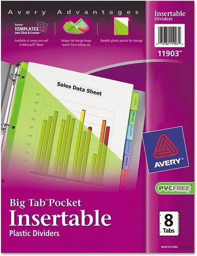Big Tab(TM) Plastic Insertable Dividers w/Pocket 9-1/4×11-1/4in 8 Tab Multicolor