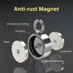 2000 LBS Strong Fishing Magnet Kit Double-Sided Pull Force and Rope Carabiner US