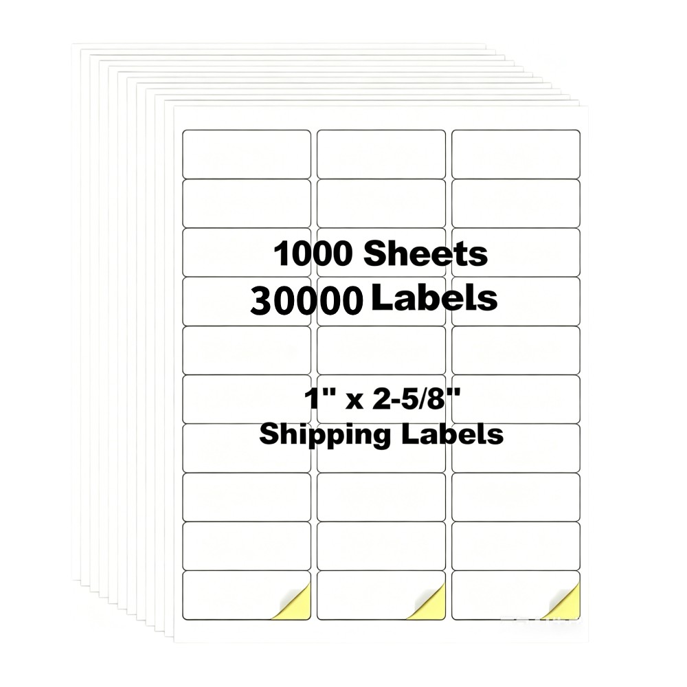 1000 Sheets 30000 Pcs 30 Up 1″ x2-5/8 Shipping Address Barcode Labels for Laser