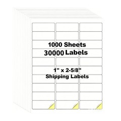 1000 Sheets 30000 Pcs 30 Up 1″ x2-5/8 Shipping Address Barcode Labels for Laser
