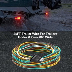 25FT 4 Wire, 18 AWG Color Coded Wiring Harness, 4 Flat Connector, W Size: 25FT