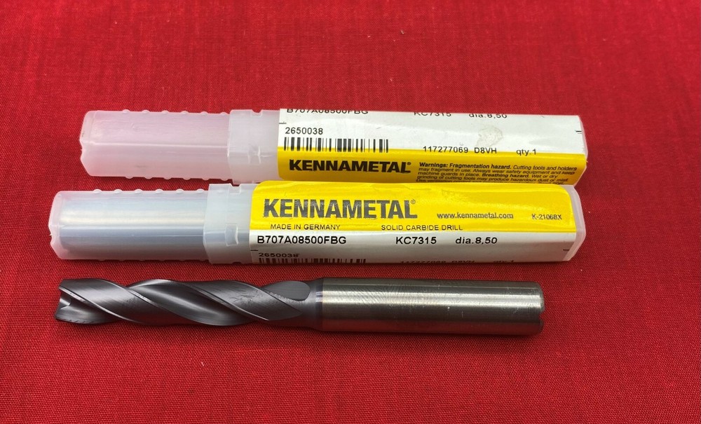 Kennametal B707A08500FBG KC7315 8.500MM .3345 FLAT BOTTOM Carbide Drill TiAlN