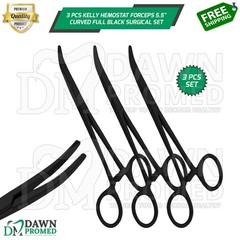 3 Pcs Kelly Hemostat Forceps 5.5″ Curved Full Black Surgical Instruments Set