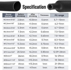 1/8 Inch Marine Grade Heat Shrink Tubing Black Waterproof Electrical Insulation
