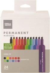 Office Depot Tank-Style Permanent Markers, Chisel Tip, Assorted Colors, 24 Pack