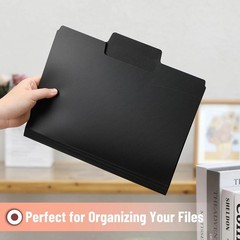 Elegant Black File Folders 6-Pack – Letter Size, 1/3 Cut Tab & Labels Included