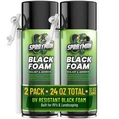 Sprayman Black Foam Sealant – Pond Waterfall Landscaping, 12oz 2 Pk – Straw Use