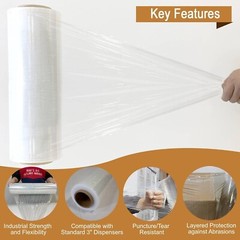 18″ x 1500FT 80 Gauge Pallet Wrap Heavy-Duty Stretch Film Clear Color Packaging