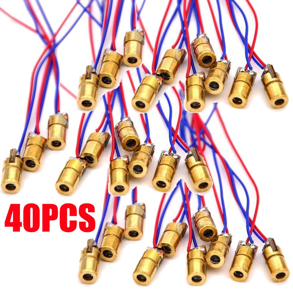 40PCS 650nm 6mm 5V 5mW Red Laser Dot Diode Module with Brass Diode Housing