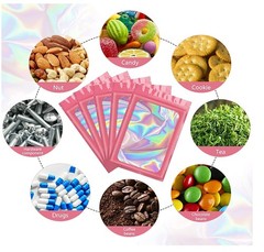100-200Pcs Resealable Holographic Mylar Foil Bags Smell Proof Zip Seal Pouches