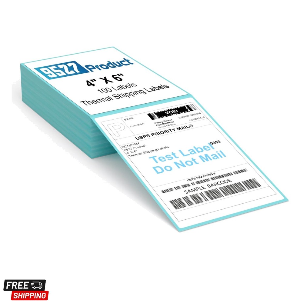 Fanfold 4 x 6 Direct Thermal Labels with Blue Background Paper Perforated Shi…