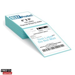 Fanfold 4 x 6 Direct Thermal Labels with Blue Background Paper Perforated Shi…