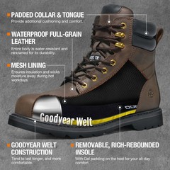 NINGO 6” Men Leather Safety Work Boot Steel/Soft Toe Lace Up Trail Hiking Shoes