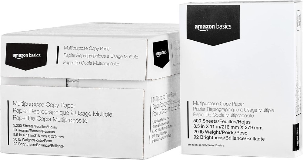 Amazon Basics Multipurpose Copy Printer Paper 20lb 8.5×11 10 Reams