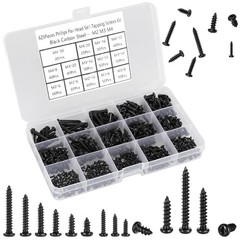 625pcs M2-M4 Phillips Pan Head Self-Tapping Screws Assortment Kit Black
