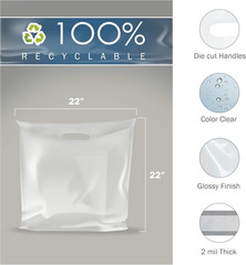 22X22 Clear Plastic Merchandise Bags, Glossy Finish, Extra Large Retail Size, 10