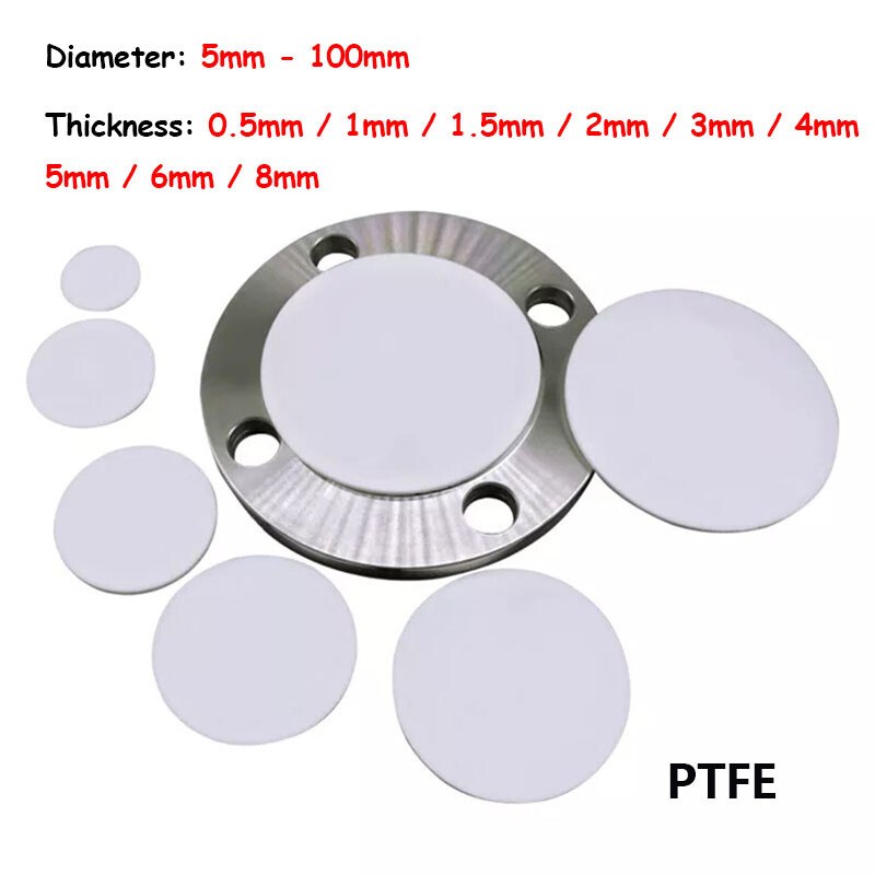 10Pcs Diameter 5-100mm PTFE Plastic Solid Discs Flat Round Pad Sealed Cushioning