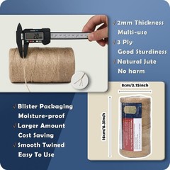 PerkHomy 1100FT Jute Twine String 2mm 3ply 1100 Feet (335M), (1/12 In)
