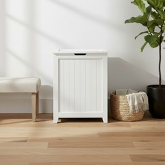 Redmon Contemporary Wooden Clothes Hamper for Bedroom and Laundry Room, White