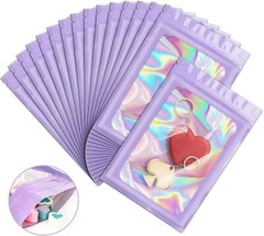 100/200 Smell Proof Mylar Bags Holographic Resealable Foil Pouch Zip Bags Purple