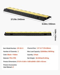 VEVOR Cable Protector Ramp TPU Cord Cover 22000 lbs/axle Capacity 2 Channel