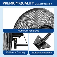 Outdoor Wall-Mount Misting Fan Oscillating Metal Fan 20” 4 Speeds w/Water Tank