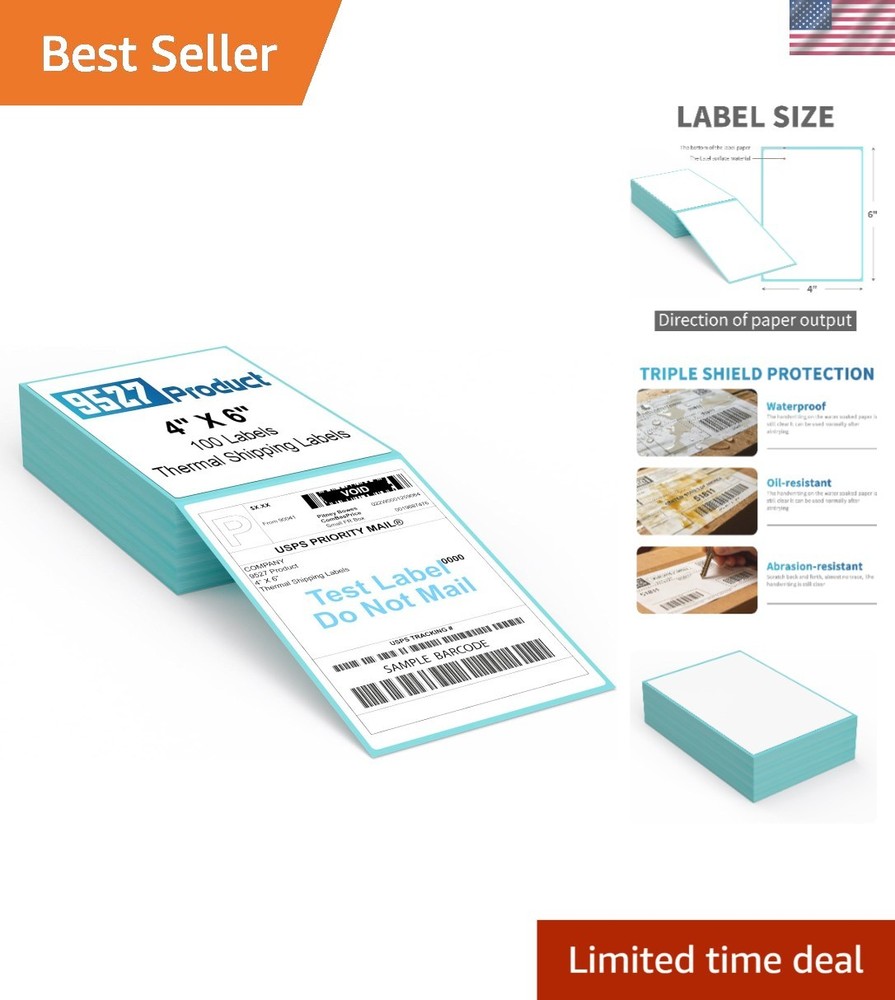Blue Direct Thermal Shipping Labels – 100 Per Stack with Strong Adhesive