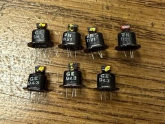 (7) 2N1121 Germanium NPN Transistors General Electric Black Top Hat NOS