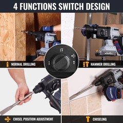 WORKPROX 20V 520W Cordless Brushless Rotary Hammer Drill Kits 7/8″ SDS-Plus 2.0J