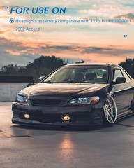 Black Housing Headlight Assembly for 1998-2002 Honda Accord Pair DOT Approved