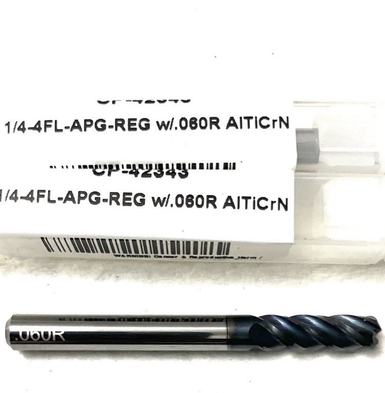 2PC Carbide Plus 1/4″ 4FL Corner Radius End Mill .06R Carbide AlTiCrN 3/4″ LOC
