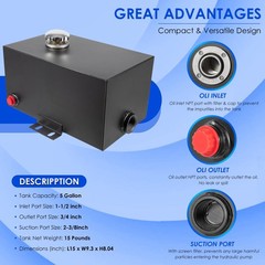5 Gallon Hydraulic Fluid Reservoir Tank with Outlet 0.75″ FNP & Inlet 1.5″ FNPT
