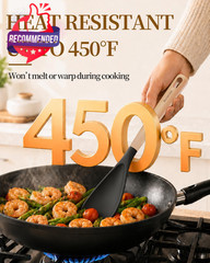 Cooking Spoon, Nonstick Safe Silicone Spatula With Long Wooden Handles, Heat
