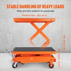 VEVOR Hydraulic Lift Table Cart 1760 lbs Manual Double Scissor Lift Table 59″