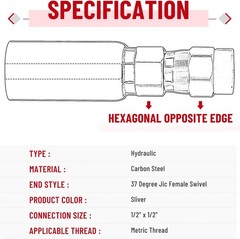 12-Pack 1/2″ Hydraulic Hose End Fittings: 1/2″ I.D. Hose x 1/2″ JIC 37 ° Female