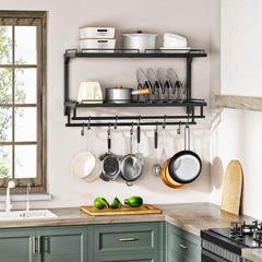 CHOEZON Pot Rack, Wall Mounted Pan Holder, 2-Tier and Large, Black