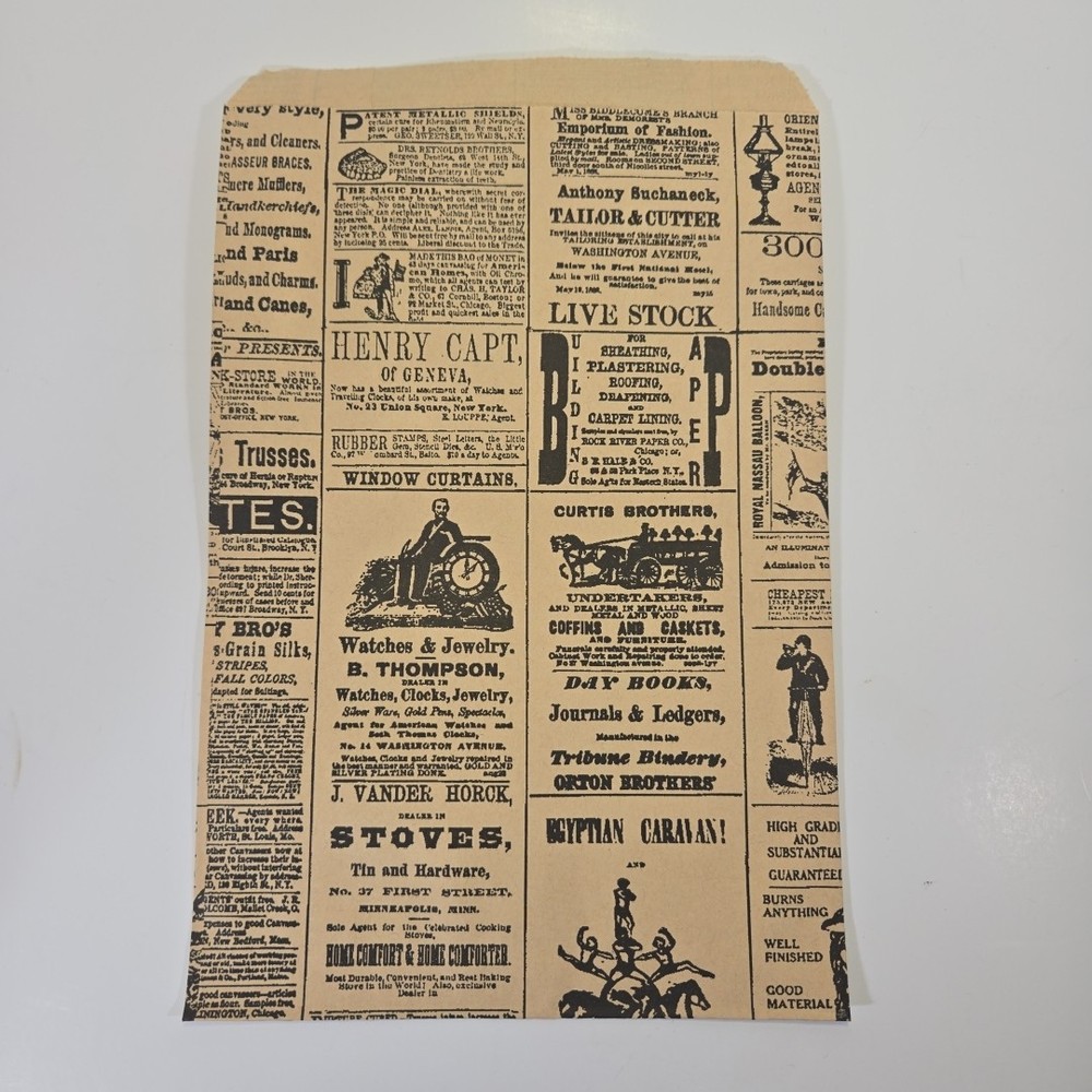 50 Qty. 6.5″ x 9.5″ Newsprint Vintage Catalog Design Paper Shopping Bags