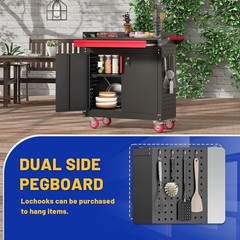 Metal Grill Cart，Outdoor Grill Cart with Storage,Grill Table with Wheels,Outdoor