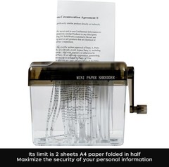 Quiet Hand-Powered Paper Shredder – Portable Document Shredder in Mini Black