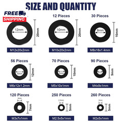 900-Piece Nylon Flat Washer Assortment Kit Black Plastic Flat Washers for Bolts